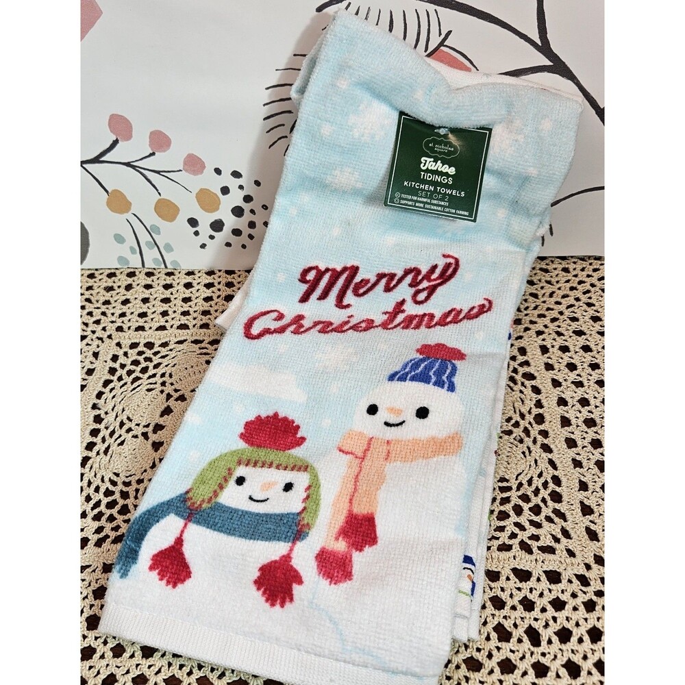 NWT Set of 2  Tahoe Tidings Kitchen Towels Cotton Christmas Themed 16.5" x 25"